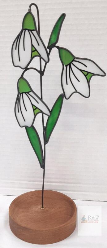 BrightRow Stained Glass January Snowdrops Floral Ornament, 10.5" Wood Base, X004TAX48X