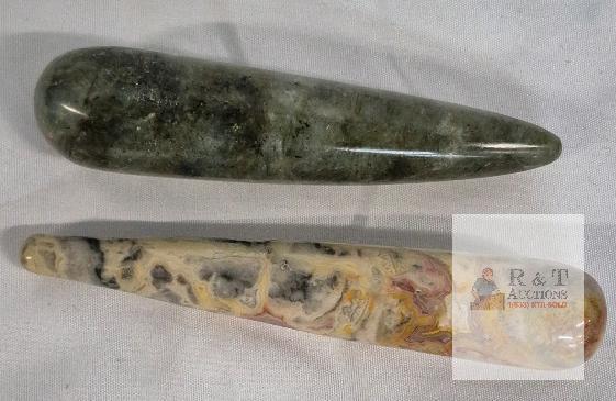 Labradorite & Crazy Lace Agate Polished Massage Wands, 6in, Set of 2, Crystal Healing Tools