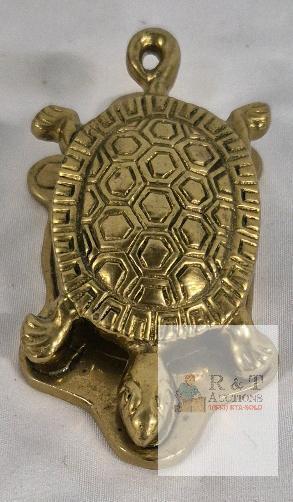 Brass Turtle Wall-Mounted Desk or Wall- weight or clip holder 5.5" Vintage-Style, Dual Mount Holes