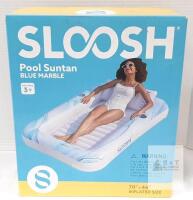SLOOSH Pool Suntan Blue Marble Inflatable Lounger 70"x46", Cup Holders, Headrest, Ages 3+