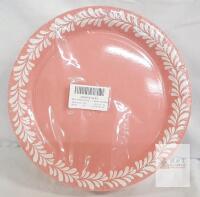 100-Pack 9" Disposable Paper Plates, Pink Leaf & Plain White Design, X004T4Y0HN, Made in China