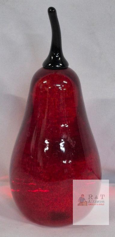 Mark Armstrong Signed Hand-Blown Red Glass Pear Sculpture, 8.25&rdquo; Tall, Art Glass Decor