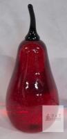 Mark Armstrong Signed Hand-Blown Red Glass Pear Sculpture, 8.25&rdquo; Tall, Art Glass Decor