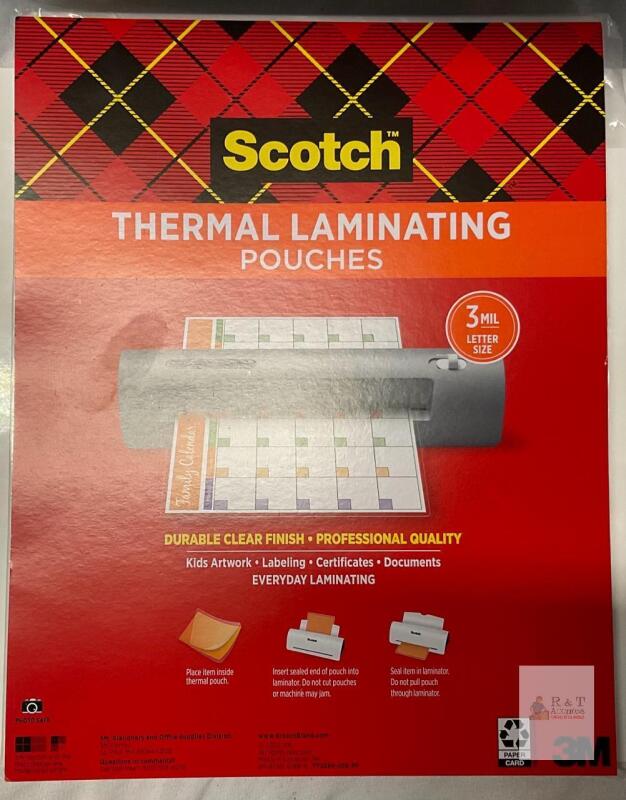 Scotch 3 Mil Letter Size Thermal Laminating Pouches, 100 Pack, 8.9x11.4 in, Photo Safe