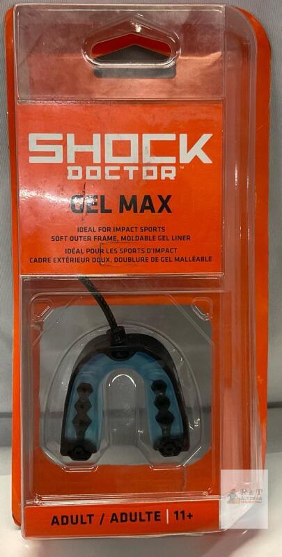 Shock Doctor Gel Max Mouthguard Adult 11+, Black/Blue, Triple Layer, Strap, Impact Sports