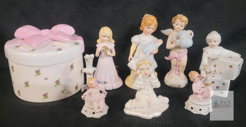Porcelain Figurine and Trinket Box Set &ndash; Angels, Cherubs, Girls,