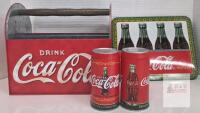 Coca-Cola Collectible Tin Set 2003 w/ Carrier, 2 Canisters, Tray, Retro Bottle Artwork,