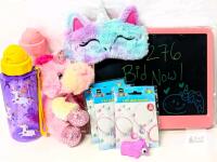 New Pink Unicorn Party! 7.5" Unicorn Plush & Sleep Mask, 3&times; 4-Pack DIY Charm Bracelets, Derpy Popping-Eye Keychain, 2&times; Water Bottles +