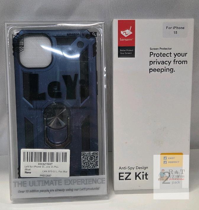 LeYi Blue Case with Kickstand for iPhone 15/15 Plus & BERSEM Privacy Screen Protector 2-Pack