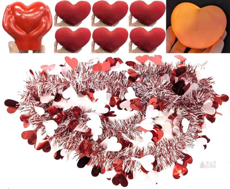 NEW Heart Decor & Gift Lot: Garland, Plush Toys, LED Night Light, Squishy -
