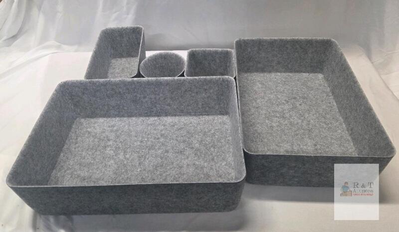 5-Piece Grey Felt Drawer Organizer Bin Set &mdash; Assorted Sizes for Closet, Desk, or Storage Use
