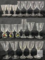 Vintage Mixed Cordial, Sherry & Liqueur Glasses, Etched & Millefiori, 3.25&ndash;4.75" Tall