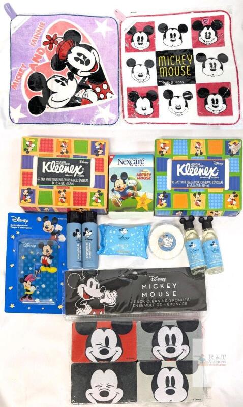 Disney Mickey Mouse Bath & Housewares Lot: Towels, Kleenex, Sponges, Toiletries, Bandages