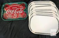 Coca-Cola 5&cent; Retro Metal Serving Tray & 12 Placemats Set, Checkered & Pinstripe, 16"x11" Collectible