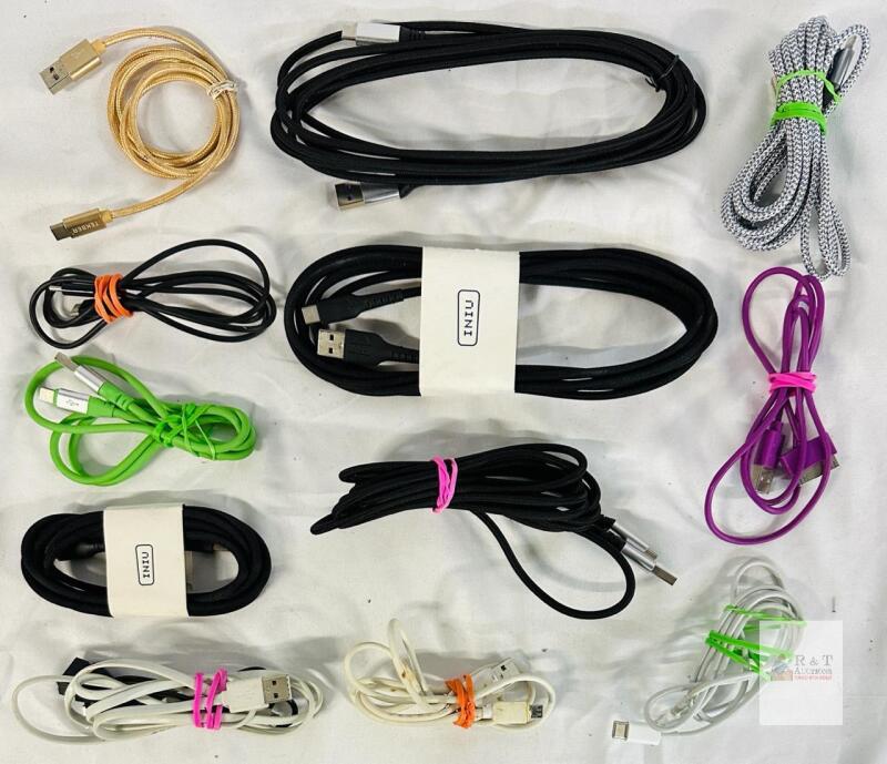 Lot of Mixed USB Charging/Data Cables &ndash; Micro USB, USB-C, Lightning, 30-pin, Various Lengths
