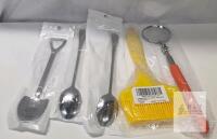 NEW Mixed Kitchen Tool Lot: Stainless Steel Spoons, Ofargo Silicone Brush, Telescoping Mirror,