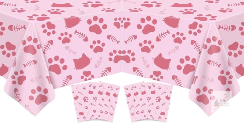 8 New Cat Tablecloth Paw Print Tablecloth Cat Themed Table Cover Cats Dogs Plastic Tablecover Bone Sign Table Cloth Cat Party Supplies Cat Birthday Decorations Kitty Theme Birthday Decor 86 x 51 Inch