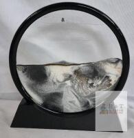 Large Round Moving Sand Art Picture Frame, Black Base, 12", Black & White with Gold Accents
