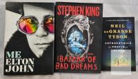 Me Elton John, The Bazaar of Bad Dreams by Stephen King, Astrophysics for People in a Hurry Tyson Lot