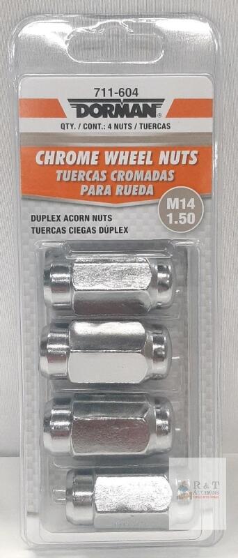 Dorman 711-604 Chrome Wheel Nuts, M14-1.50, 7/8" Hex, Duplex Acorn, Set of 4, Steel, 2.32" Long