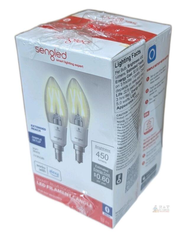 Sengled Smart Bluetooth LED Filament Candle Bulbs 2-Pack, 450 Lumens, E12 Base, Alexa Compatible
