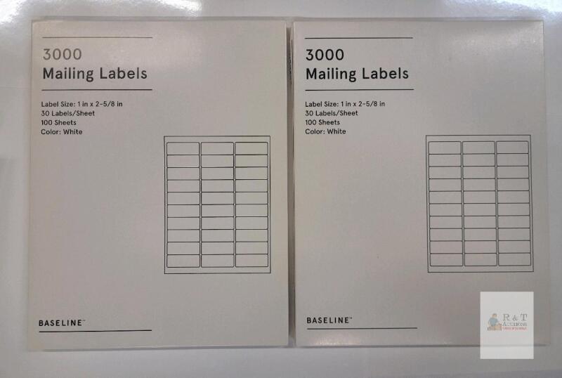 2 NEW Baseline BL58260 3000 Mailing Labels, 1" x 2-5/8", 100 Sheets, White, UPC 718103367929