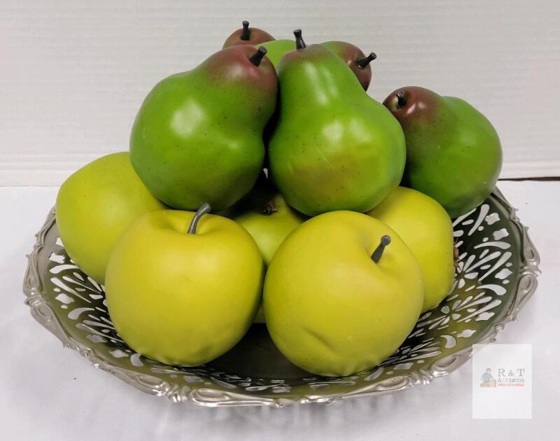 Metal Serving Bowl w/Faux Pears & Apples .