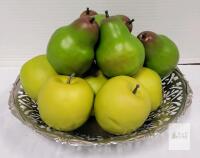 Metal Serving Bowl w/Faux Pears & Apples .