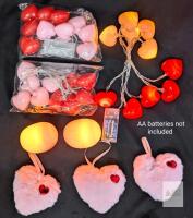 Battery Heart-Shaped String Lights, 3 Sets, Red & Pink, Plush Heart Ornaments,