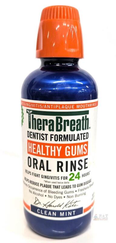TheraBreath Healthy Gums Oral Rinse Clean Mint 16oz, Alcohol-Free, Exp 02/2027, Sealed Bottle
