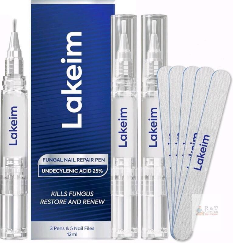NEW Lakeim Toenail Fungus Treatment Extra Strength: 25% Undecylenic Acid & Tea Tree Oil - Repairs Yellow Thick Brittle Toe and Fingernails - 3 Pens with 5 Nail Files