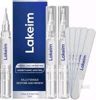 NEW Lakeim Toenail Fungus Treatment Extra Strength: 25% Undecylenic Acid & Tea Tree Oil - Repairs Yellow Thick Brittle Toe and Fingernails - 3 Pens with 5 Nail Files