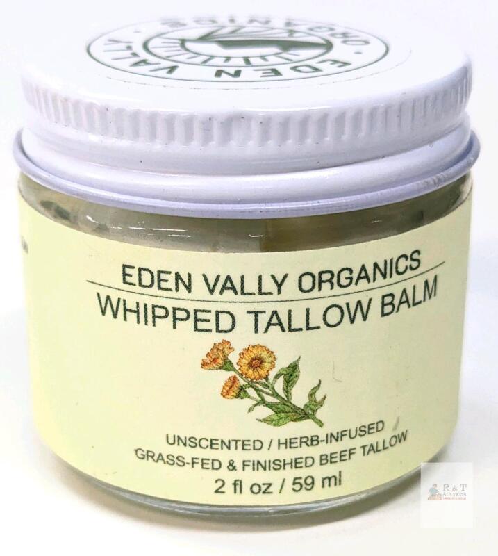 NEW Eden Vally Organics Whipped Tallow Balm, Unscented / Herb-infused Grass-fed & Finished Beef Tallow, 2 fl oz / 59 ml