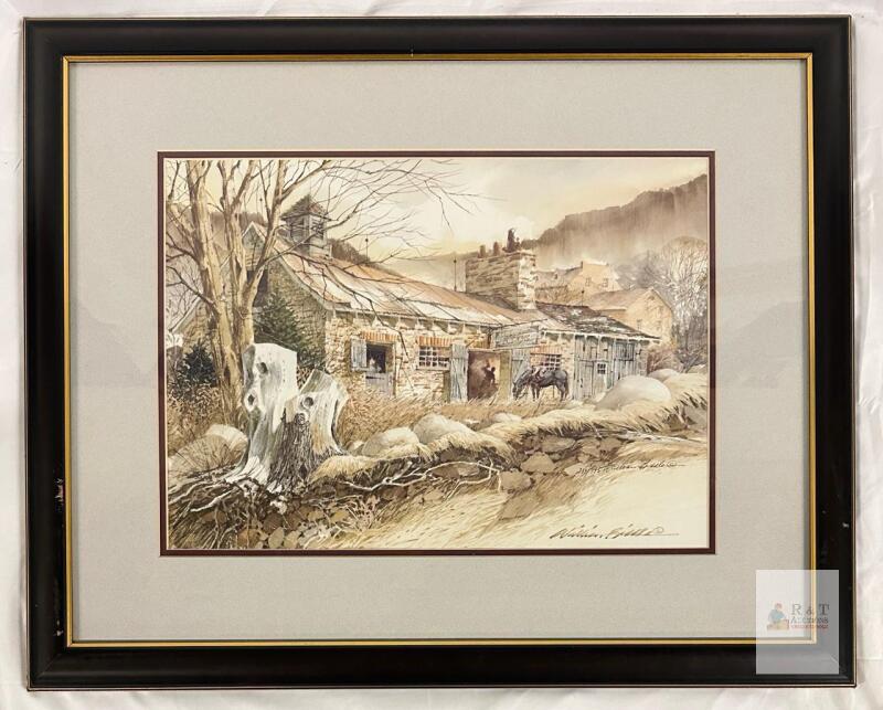 William Biddle Signed Limited Edition Print 232/795, Framed 23"x29", Barn Landscape