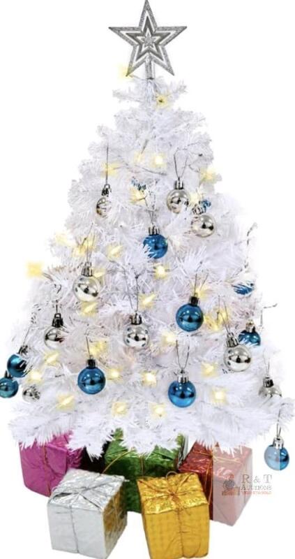 New White Tabletop Tree with LED Lights & Accessories