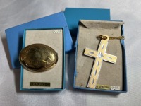 new old stock Etched Sterling gold wash and Cross - Vintage