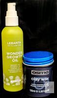 Lebanta Wonder Growth Oil 4oz & Osmo Clay Wax 100ml, Hair Growth and Styling Set, Barcode 5013591210003 Note: Online returns. Volumes may be lower than listed