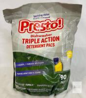 Presto Triple Action Dishwasher Detergent Pacs, Lemon, 90 Pacs, 3.12 lbs, No Phosphates