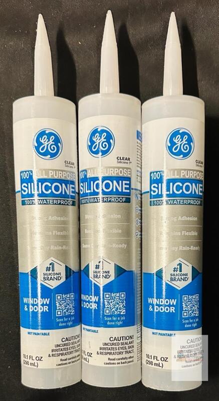GE 100% Silicone Window & Door Sealant, Clear, 10.1 fl oz Tubes, Pack of 3, Waterproof, Mold-Free
