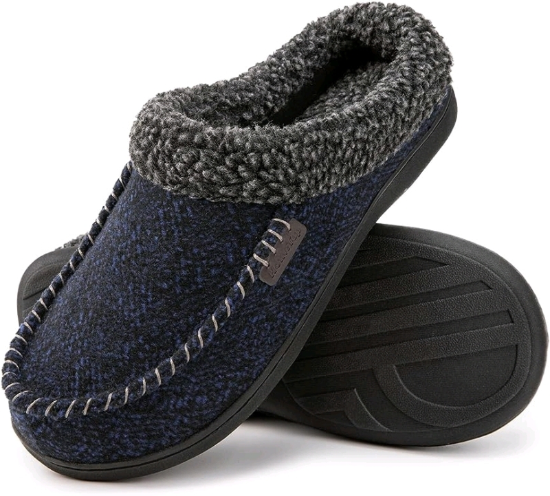 New HomeTop Men's Comfy Tweed Slippers: Navy Blue (Size 11-12)