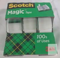 Scotch Magic Tape 3 Rolls, 3/4 in x 300 in Each, Matte Invisible Finish, 3M, Dispensers Included