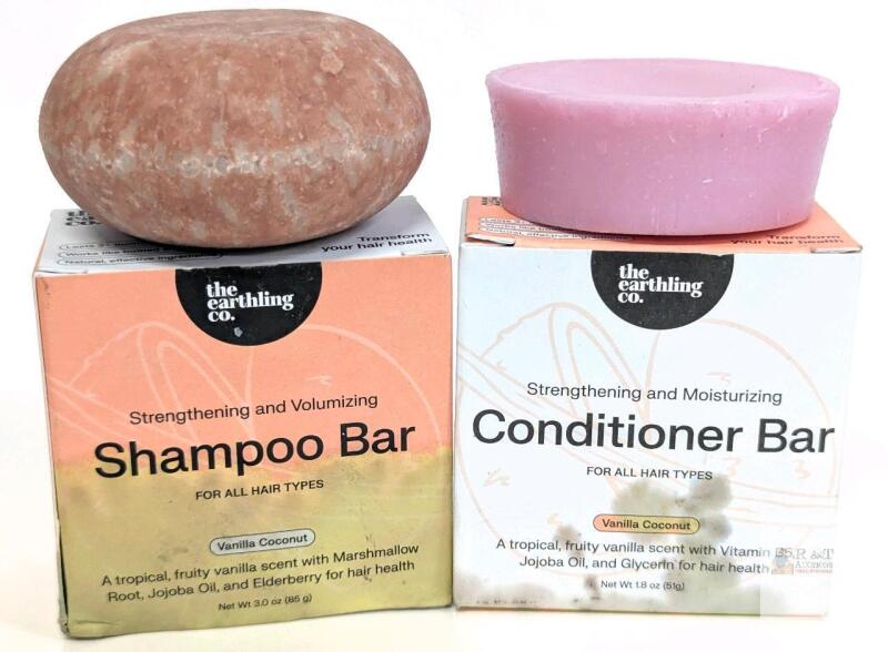 The Earthling Co. Vanilla Coconut Shampoo & Conditioner Bars, All Hair Types, w/ Boxes, Natural Boxes damaged during transit, bars intact