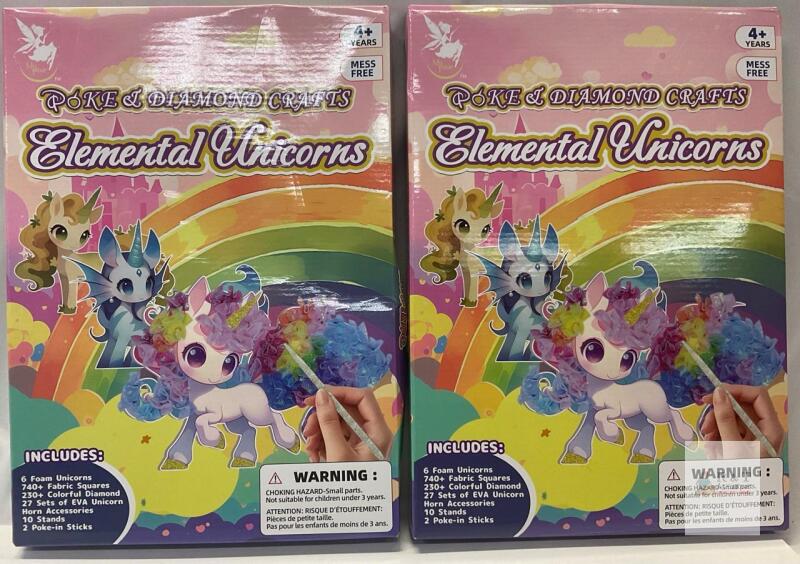 Poke & Diamond Crafts Elemental Unicorns Kit &ndash; 6 Foam Unicorns, 740+ Fabric, 230+ Diamonds, Ages 4+