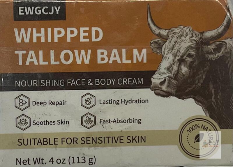 EWGCJY Whipped Tallow Balm, 4 oz (113g), Natural Face & Body Cream for Sensitive Skin, Deep Hydration
