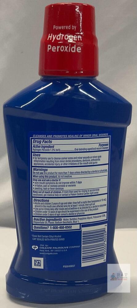 Daily Peroxide Rinse Colgate Peroxyl Mouth Sore Rinse 16.9 fl oz, 1.5% Hydrogen Peroxide ...