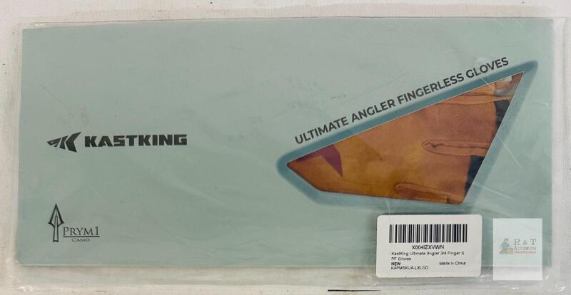KastKing Ultimate Angler 3/4 Finger Gloves, L/XL, Prym1 Blaze Orange Camo, UPF 50+, New