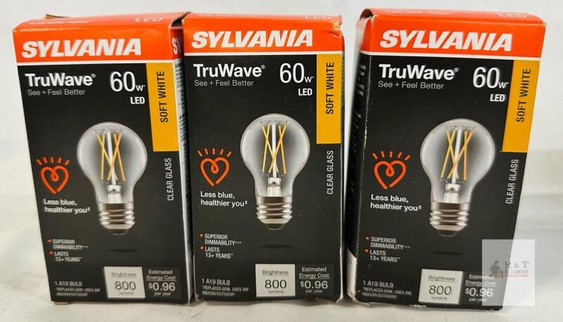 Sylvania TruWave A19 60W LED Soft White Bulbs, Dimmable, 800 Lumens, 2700K, 3-Pack