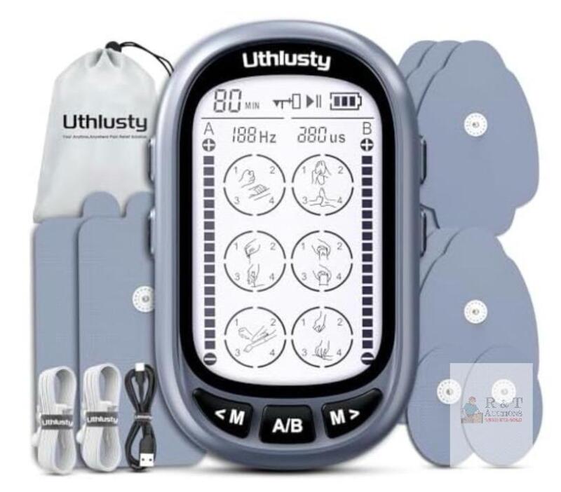 Uthlusty CESLIFF TENS Unit, Dual Channel, 24 Modes, 8 Pads, Rechargeable, Digital LCD Display