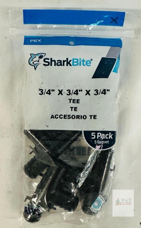 SharkBite UP370A5 PEX Tee Fitting 3/4" x 3/4" x 3/4" 5-Pack, Poly, NSF Certified, Black