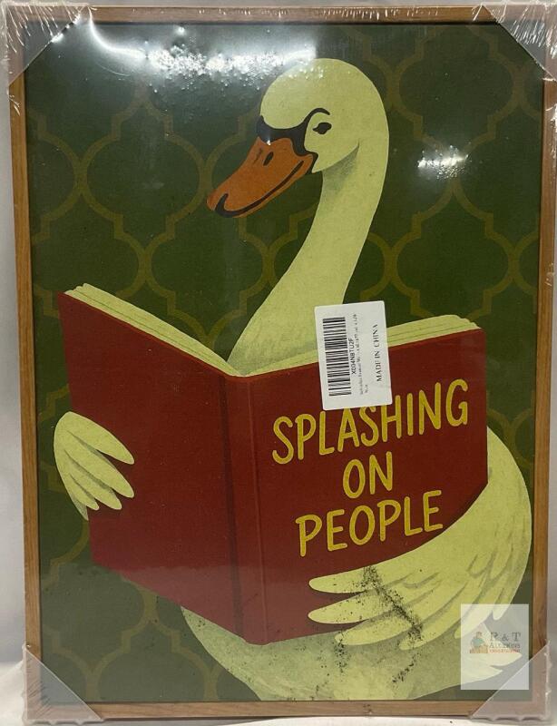 InSimSea Framed Wall Art Print SL1877 16"x12" Splashing On People Swan, Oak-Finish Frame